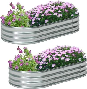 2 Pack Galvanized Raised Garden Bed Metal Oval Planter Box for Vegetables (6X3X1 - Picture 1 of 6