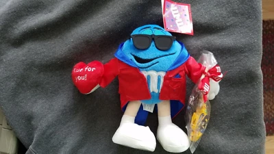 Blue M&M's Galerie Character w/ Sunglasses Red Robe Blue For You On Heart 8" New - Image 1 of 4
