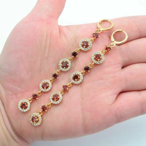 5 Ct Pear Cut Red Ruby Lab Created Drop/Dangle Earrings 14k Yellow Gold Plated - Picture 1 of 4