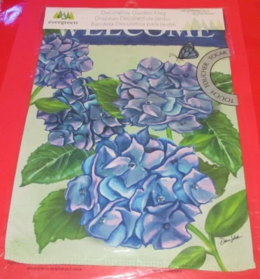 EVERGREEN Garden Applique Flag ~ 12.5"x18" ~ HYDRANGEAS Flowers ~ New ~ Free Sh - Image 1 of 2