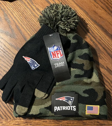 NFL New England Patriots Camo Beanie & Gloves Salute to Service Set One Size NWT Cover