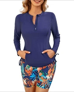 JASAMBAC 3-Piece Womens Rash Guard Swimsuits UPF 50+ Bikini Top & High Waisted S - Picture 1 of 3