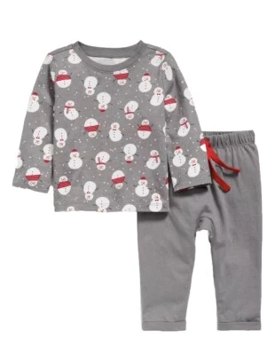 Antiguo conjunto de 2 piezas de ropa azul marino para bebé niño 0-3 meses pantalones camisa muñeco de nieve Foto 1 de 4