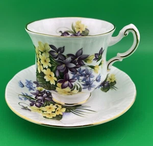 Paragona Tea Cup and Saucer Flower Festival Fine Bone China Purple Yellow Gold - Picture 1 of 6