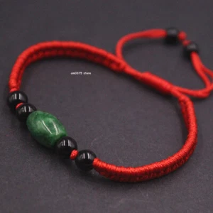 Natural Jadeite Green Bead Jade Red String Handmade Knitted Bracelet 6inchL - Bild 1 von 3