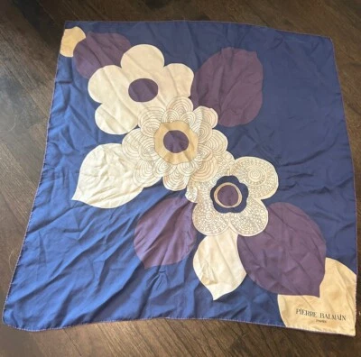 Красивый винтажный шарф Pierre Balmain Париж 100% шелк шикарный цветочный фиолетовый - Изображение 1 из 2