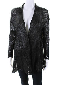 Avant Toi Womens Metallic Crochet Long Sleeve Open Front Cardigan Black Size OS