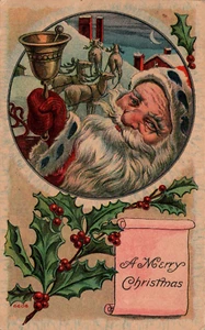 POSTCARD CHRISTMAS SANTA CLAUS & HOLLY - Photo 1/2