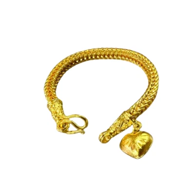 5.5" Braid Heart Hanging 23K 24K Thai Baht Yellow Gold GP Women Bracelet Jewelry - Image 1 of 4