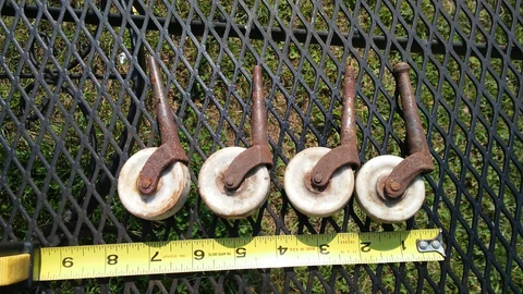 Antique Set of 4 Porcelain Caster Wheels Cover