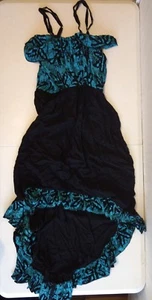 Shoreline Juniors Girls Medium Black Blue Halter Dress Spaghetti Straps  - Picture 1 of 4