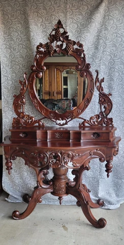 ANTIQUE HAND-CARVED VANITY DRESSING TABLE WITH MIRROR Cover