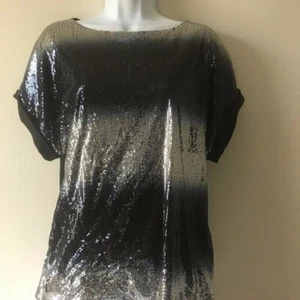 Vivienne Tam Women's Black Sequined Light Weight Top Size M Short Sleeve - Picture 1 of 10