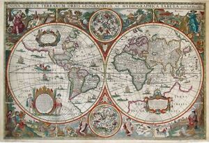 Vintage Old World Map Nova Totius terrarum Obis CANVAS PRINT 16"X12" Poster