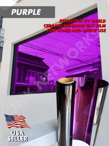 One Way Mirror Reflective Color UV Window Tint Film Home and Office (Purple) - Picture 1 of 4