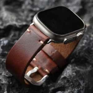 Handmade Genuine Leather Strap Band For Apple Watch Ultra 2 49mm Series 9 8 7 6 - Picture 1 of 15