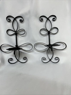 "Juego de 2 apliques de pared de hierro forjado negro de 10,5"" de alto diseño de trabajo de desplazamiento" Foto 1 de 4