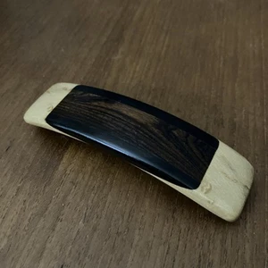 Vintage Hair Clip Barrette Wood Made In France Bohemian Hippie Inlay Wood 4 Inch - Picture 1 of 3