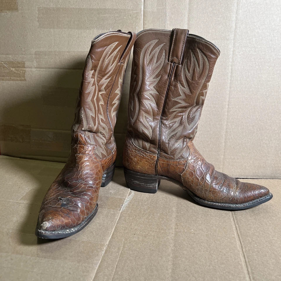 Винтажные ковбойские сапоги Justin Sea Turtle Print 9301 мужские 9,5 B коричневые поврежденные - Изображение 1 из 4