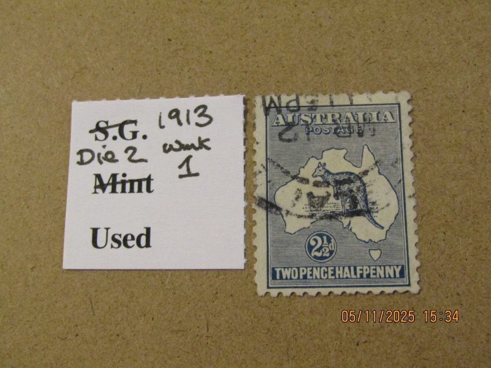 AUSTRALIA KANGAROO SG 4 2.1/2d INDIGO DIE 2 WMK.1/SG WMK No 2 USED - Image 1 of 1