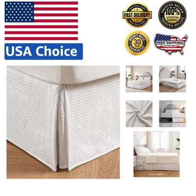 14英寸落体定制华夫饼编织床褶皱白色-特大号舒适 — 第 1/4 张图片