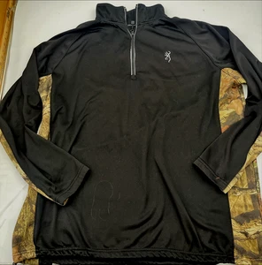 Browning Mens XL Black & Camo 1/4 Zip Hunting Fleece-Lined Pullover Realtree - Picture 1 of 7
