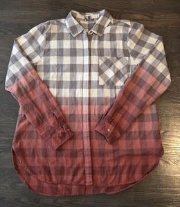 BKE Button Up Flannel Shirt Women's Size XL Boyfriend Plaid Long Sleeve Ombre - Picture 1 of 7