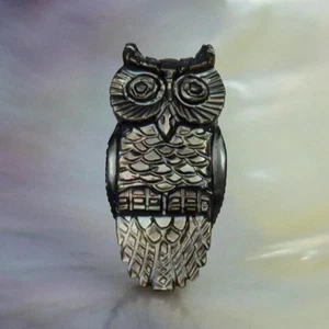 Owl Design Bead Carved Black Mother-of-Pearl Shell Horizontal Drilled 3.20g - Imagen 1 de 14