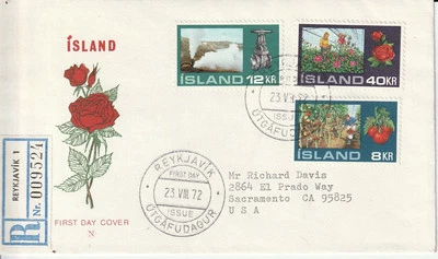 1972 Iceland Registered First Day Issue Cover/Stamps Flower Series To USA - Image 1 of 2