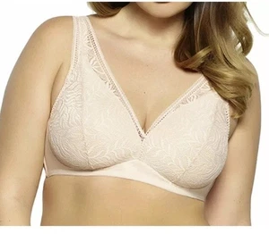 Sujetador de encaje satinado sin aros Felina Lingerie 36C beige V inmersión cómodo nuevo con etiquetas - Imagen 1 de 6