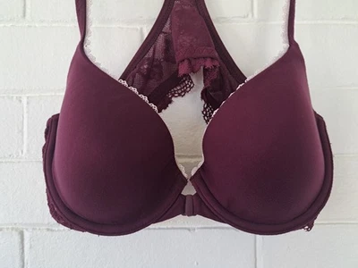 Victoria's Secret Bra Body By Victoria 34B Racerback Demi Purple Wine With Lace - Image 1 of 4