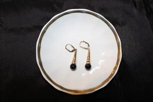 14K Gelbgold schwarzer Onyx Ohrhänger Kugel 1,50 Zoll - Bild 1 von 10