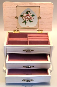 Vintage Mele Wooden Jewellery Box With Floral Stained Glass Design. - Picture 1 of 6