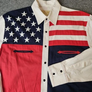 Scully Mens American Flag Western Shirt Pearlsnap Size Medium Longsleeve Cowboy - Picture 1 of 5