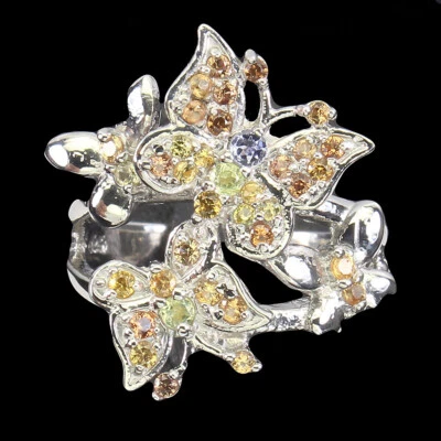 Anello In Argento Sterling 925 Zaffiro Rotondo Farfalla Pietra Preziosa 7.5 - Immagine 1 di 4