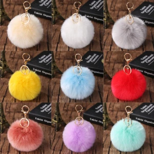 Women's Bag Pendant Accessories Hair Rabbit Fur Ball Car Key Chain Ring - Picture 1 of 23