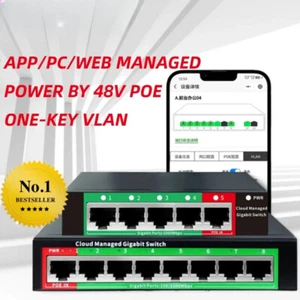Gigabit Ethernet Switch 8 Port Network Switch 48V POE Network Extender Desktop - Picture 1 of 24