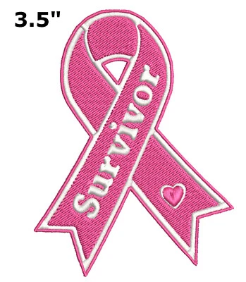 Breast Cancer Survivor Support Pink Ribbon Patch Embroidered Iron-On Applique - Image 1 of 4