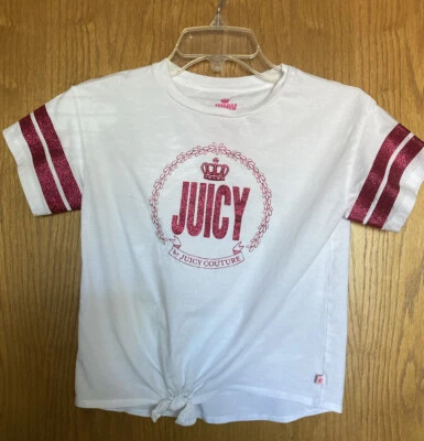 Juicy Couture Girls Crop Top Tied in Front White Pink Logo Med. 10/12 - Image 1 of 4