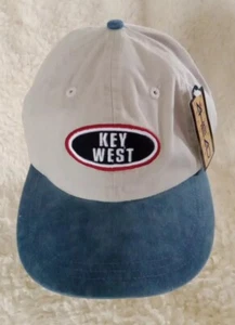 Vintage Key West Cap Hat Strapback Adjustable Embroidery Khaki Blue Headwear New - Picture 1 of 8