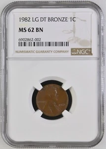 1982 Lincoln penny no mint mark cent NGC GRADED LG DT BRONZE MS62 BN 6902862-002 - Picture 1 of 2