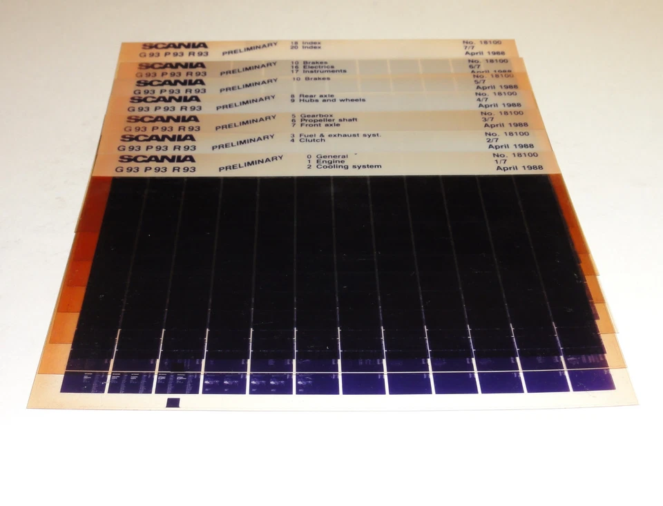 Microfiche Catalogo Ricambi / Parti Scania G 93 P 93 R 93 Camion 04/1988 - Immagine 1 di 1
