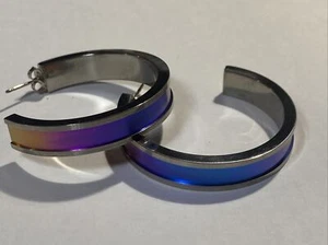 Edward Mirell Grey Titanium Brushed Rainbow C Hoop Post Earrings Fashion Jewelry - Picture 1 of 8