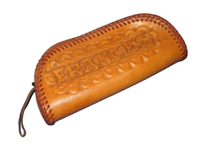 Vintage Hand Tooled Leather Case With Zipper Eyeglasses Coins Toiletries - Picture 1 of 7