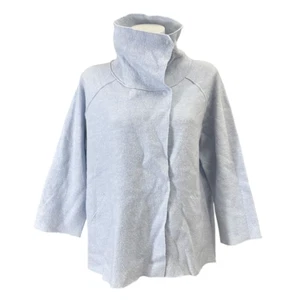 EILEEN FISHER Boiled Wool Dephi Funnel COAT Light Blue sz MedPetite NEW - Picture 1 of 12