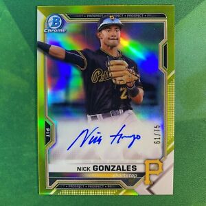Nick Gonzales Auto #'d 61/75 Yellow Refractor 2021 Bowman Chrome #CPA-NG Pirates
