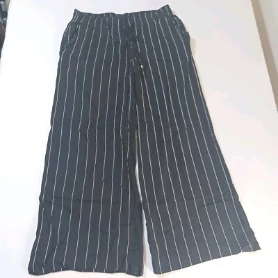Calça Ralph Lauren Feminina Preta Branca Listra Perna Larga Viscose Extra Grande LEIA - Imagem 1 de 4