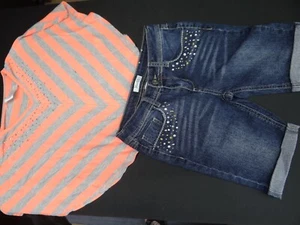 Girls Outfit Knitworks M Shirt & Mudd Shorts 12 Shorts Set of 2  (D8) - Picture 1 of 6