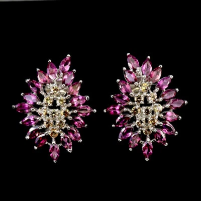 925 Orecchini Argento Sterling Marquise Rodolite Granato Zaffiro Gemma Gioiello - Immagine 1 di 4