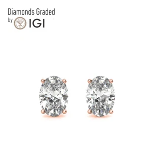 IGI 2.00Ct F VS1 Oval Lab Diamond Basket Stud Earring Push Back 18K Rose Gold - Picture 1 of 9